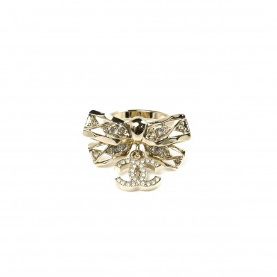 CHANEL METAL RIBBON COCO MARK RHINESTONE RING ABD506